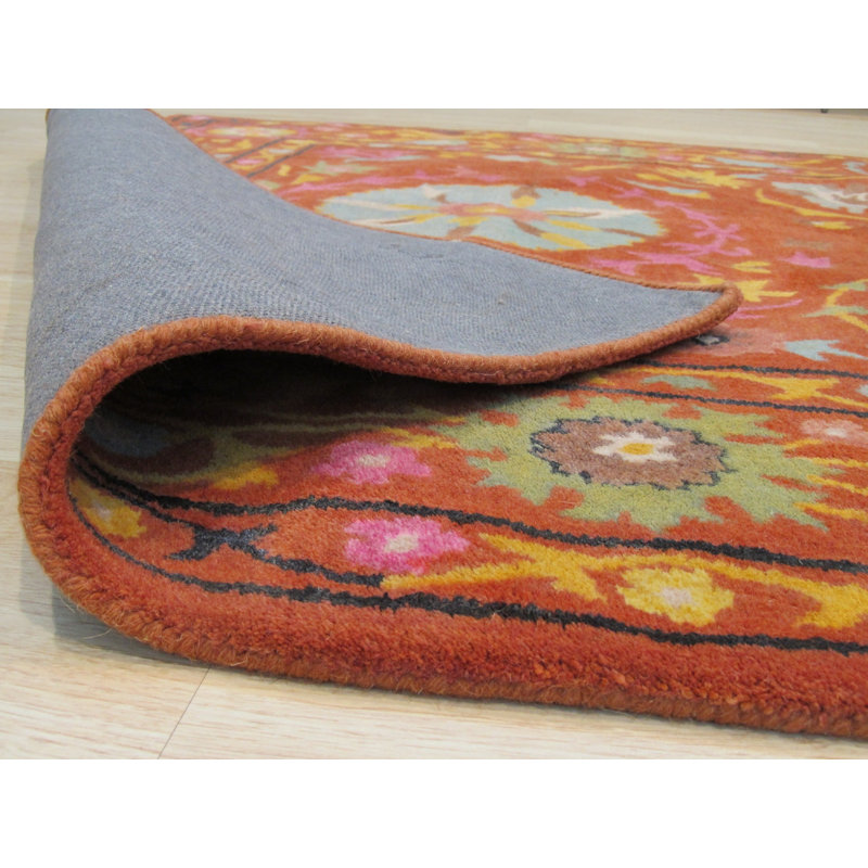 Tapis géométrique en laine touffeté à la main Rust, Carré 7 pi 9 po