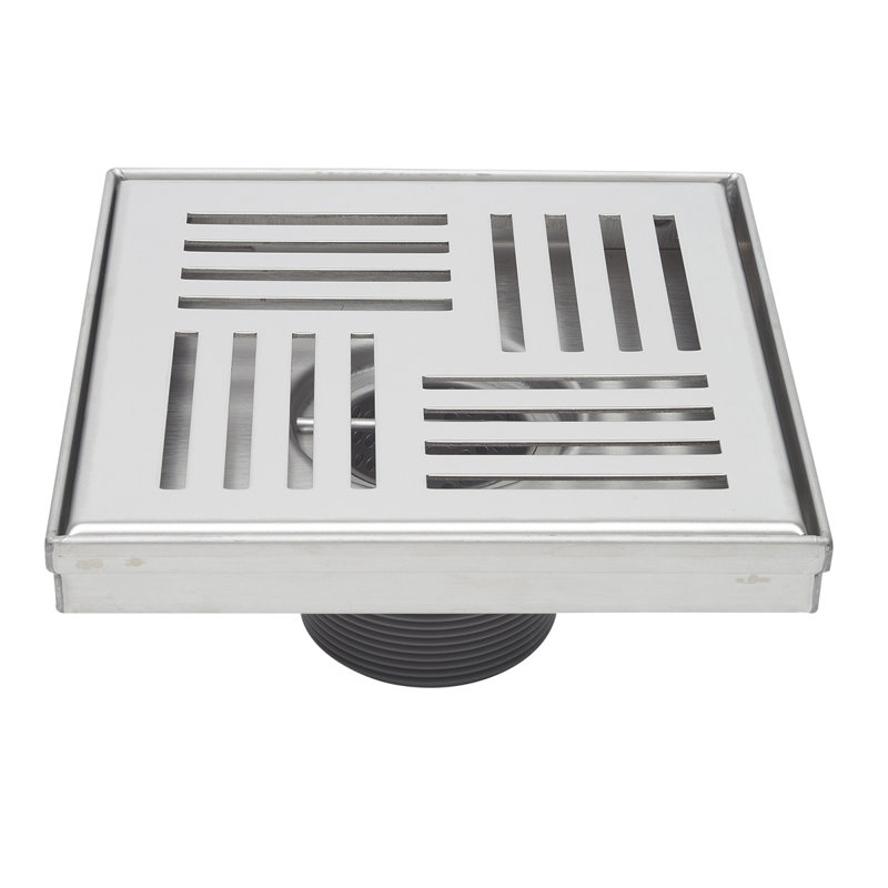 Drain de douche carré 6 "avec grille à motif d'éléments, Chrome poli