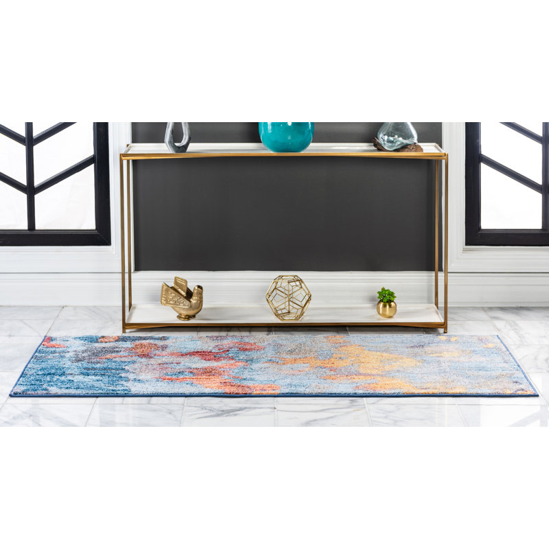 Multi-Color Abstract Easy Care Synthetic Runner Rug