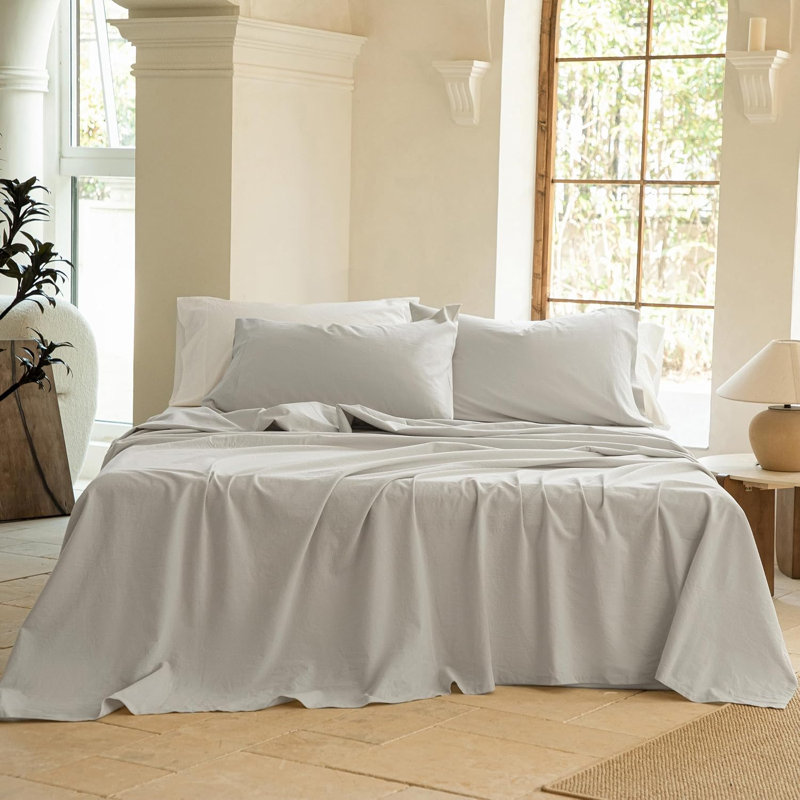 Ensemble de draps 100 % coton lavé, Twin, Light Grey