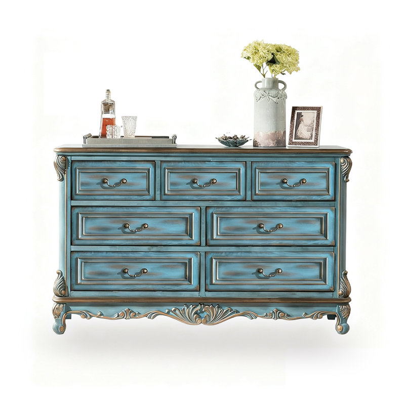 Armoire d'appoint en bois manufacturé bleu massif, H 34,84 cm x l 56,1 cm x P 15,35 cm