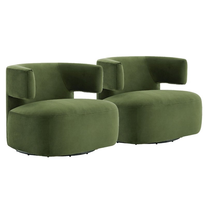 Fauteuil demi-tonneau pivotant rembourré Bascom, Polyester vert