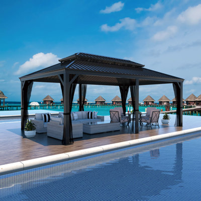 Hardtop Double-Roofed Aluminum Patio Gazebo Multiple Sizes