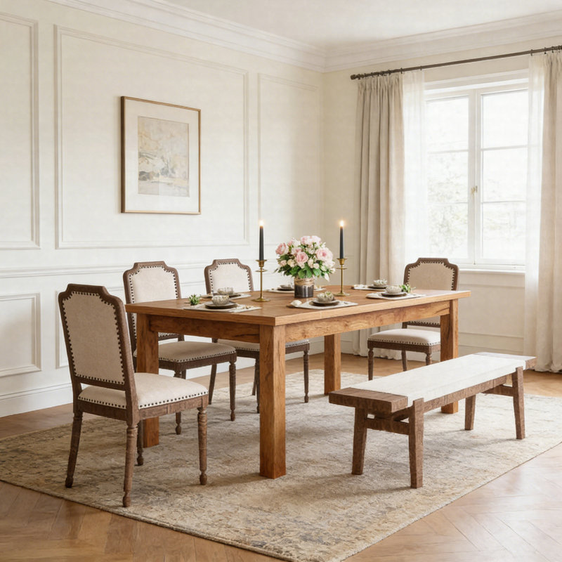 70.9" Farmhouse Wood Dining Table For 6-8 – Large Walnut Kitchen Breakfast Table
