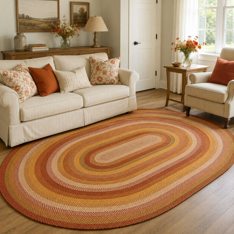 Tapis tressé Amber Leaf en jute de première qualité non pelucheux, couleur rouille/rouge brique, Rectangle 4 pi x 6 pi