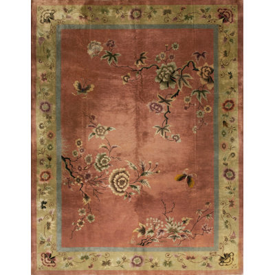 Antique Chinese - Art Deco Room Size Wool Rose Rug