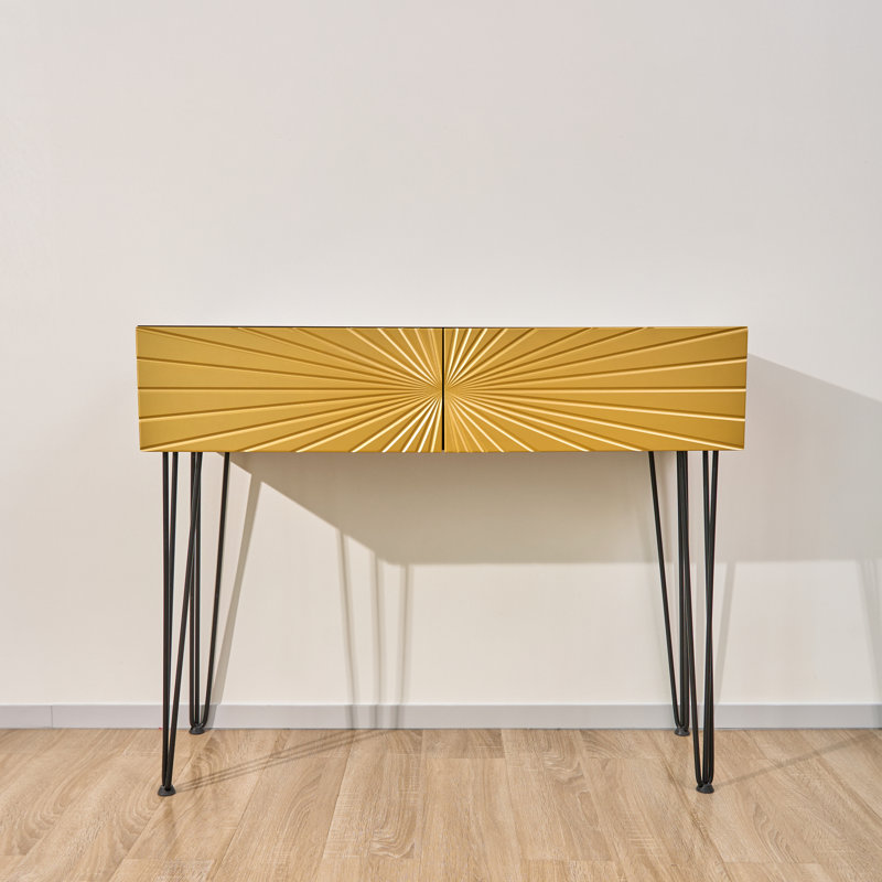 Mordern 39.4" Black & Gold Console Table with Storage Wood Entryway Table with 2 Drawers