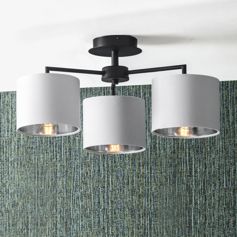 Sundari Fabric Semi Flush Mount, Ivory, Matt Black
