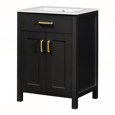 Meuble-lavabo moderne de 48 pouces avec lavabo en céramique, portes à fermeture en douceur, tiroir rabattable et tablettes de porte à double couche pour un rangement élégant