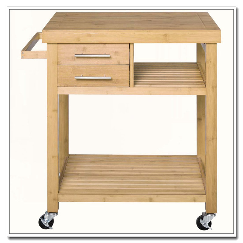 33.25" Bamboo Kitchen Island Cart on Wheels