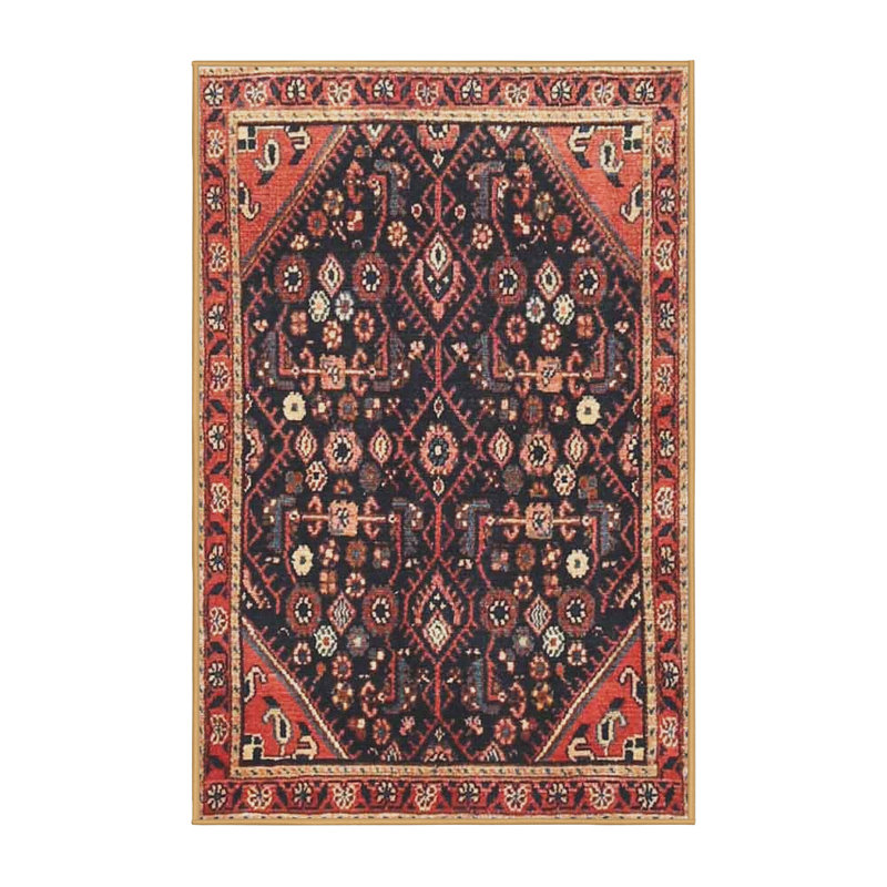 Tapis à motif oriental rouge / noir, Rectangle 5 pi x 7 pi