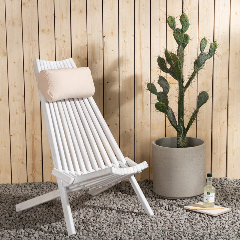 Chaise d'extérieur pliante Lashawn, Blanc, Non