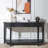 Black Carved Wooden Console Table with Lower Storage Shelf Tow Drawers