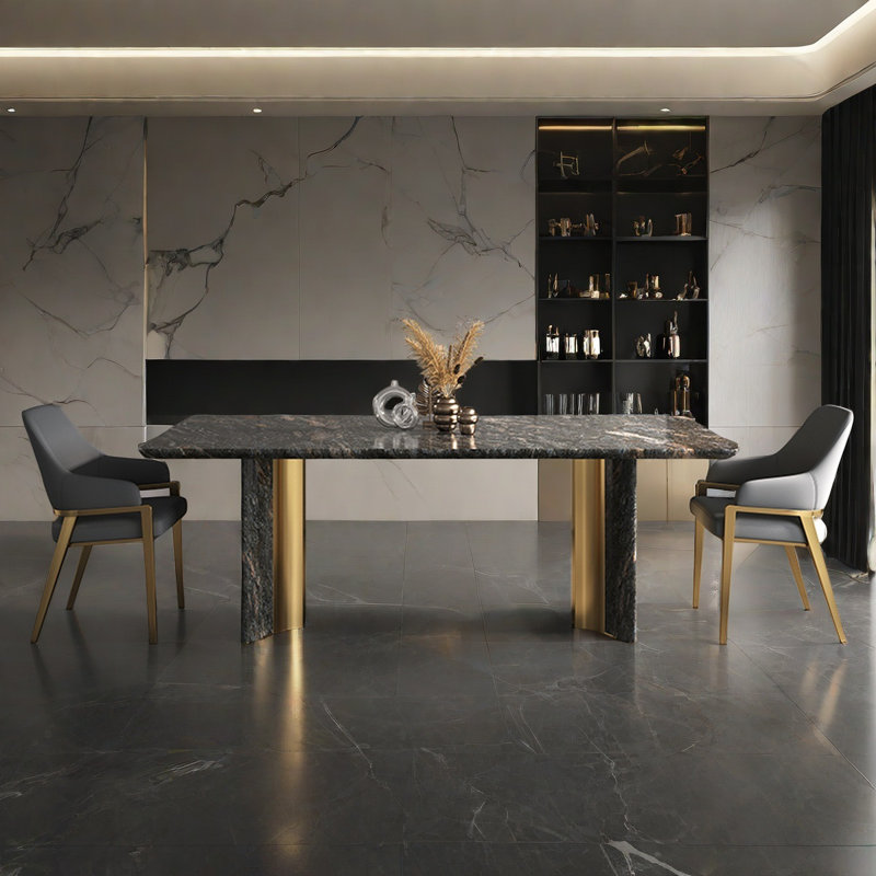 Elegant Rectangular Artificial Marble Dining Table, 29.9"H x 70.9"L x 35.4"W