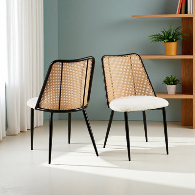 Ensemble de 2 chaises de salle à manger en rotin, chaises bouclées avec dossier en canne naturelle, chaise de salle à manger rembourrée pour la cuisine, le salon