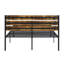 Structure de lit très grand avec tête de lit en bois, lit plateforme en métal avec rangement sous le lit, aucun sommier nécessaire, brun rustique et noir-611380079