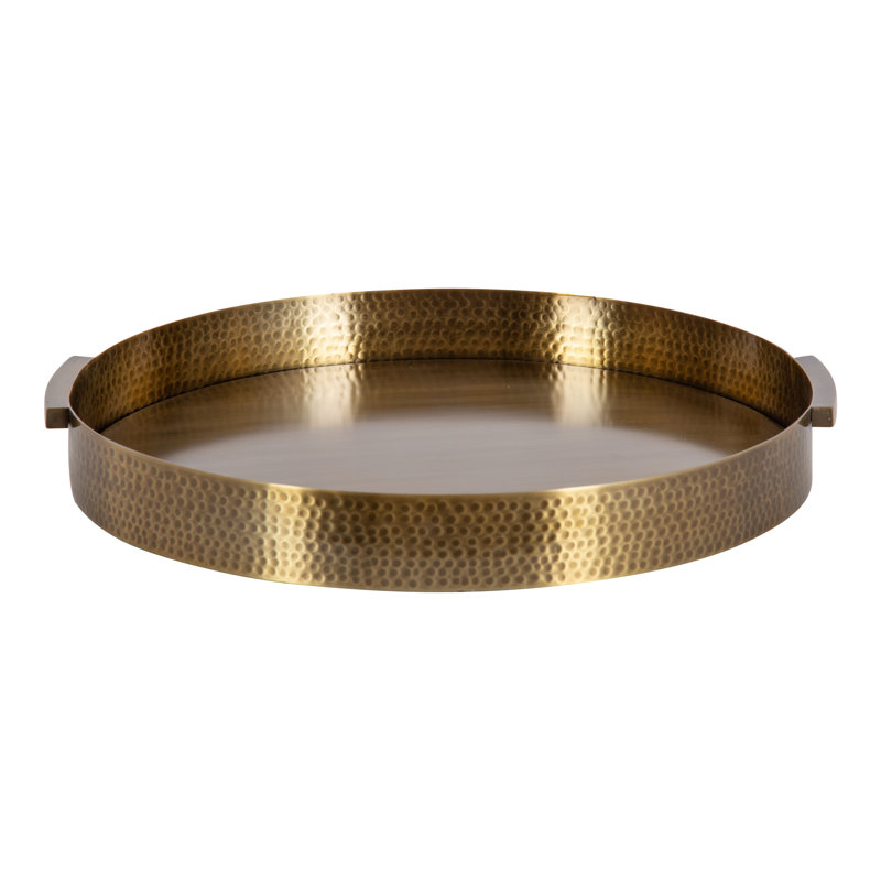Yasmine Hammered Metal Tray, 2" H x 17" W x 17" D, Gold