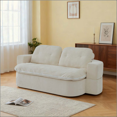  1 Second Convertible Curved Floor Sleeper Sofa Bed, Zero Assembly Chenille Foam Fold Out Couch with Hidden Built-In Quilt & Support Pillows for Small Studio Guest Room