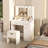 Vanity With Large Mirror And Lights, Adjustable Color/brightness, 2 Power Outlets/ 2 Usb Ports, White Makeup Desk With Storage Stool, 3 Drawers, 1 Cabinet, 3 Open Storage Space