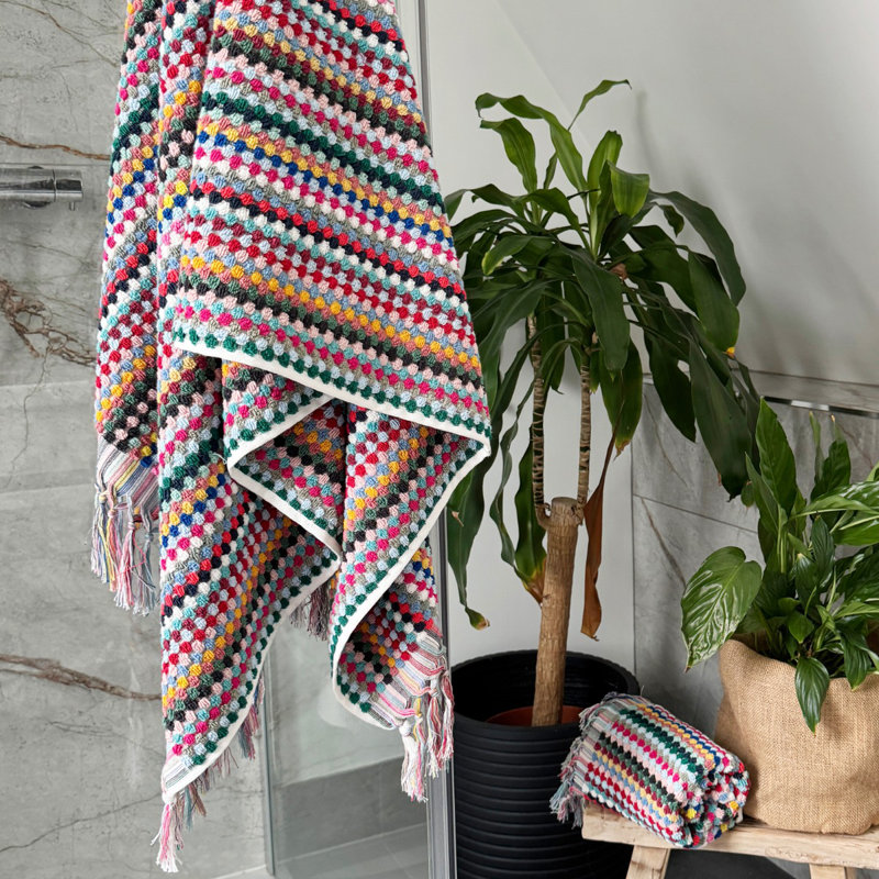 Colourful Patterned Towels with Tassels, Hand Towels - 2 Pack