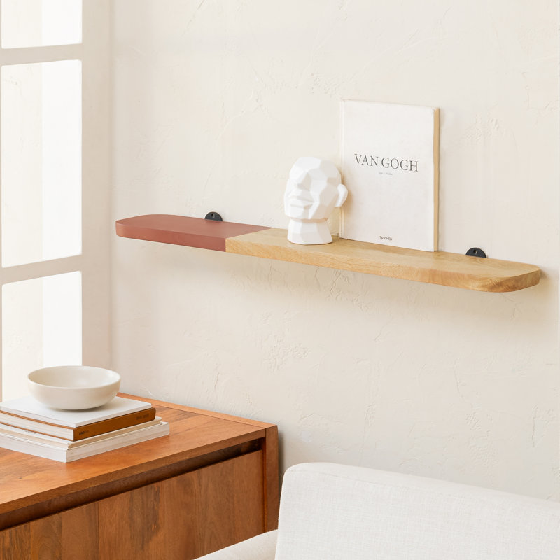 Ronella Solid Wood Wall Mounted Shelves, 1'' H X 36'' W X 6'' D, Natural/Burgandy