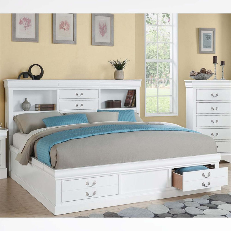 Cadre de lit Andy, lit de rangement, lit plateforme, Blanc, King