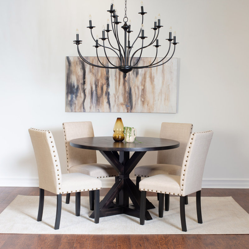 Enbridge 5-piece Dining Set, Cross-Buck Dining Table with 4 Stylish Chairs, Beige