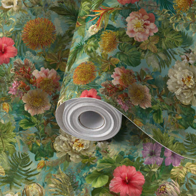 Papier peint adhésif peler et coller en PVC, revêtement mural auto-adhésif amovible avec imprimé floral d'hibiscus de la jungle tropicale, imperméable pour la décoration intérieure - rouleau