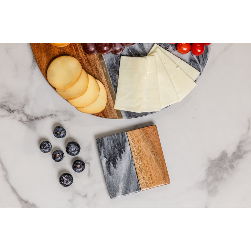 Ensemble de planches à fromage rondes en marbre noir et bois 12 po avec 2 pièces LuxeDesigns