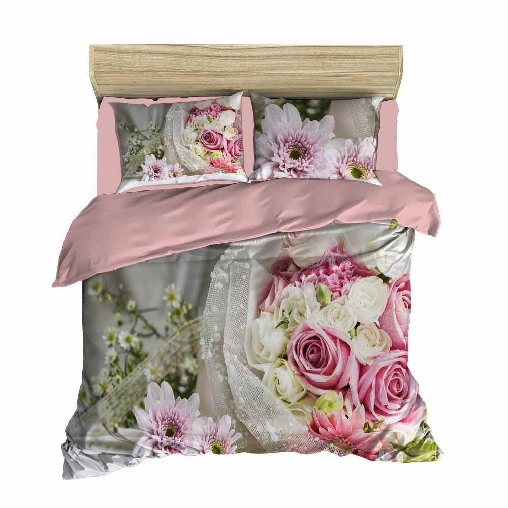 Pamela Pink/Green/White Microfibre 140 TC Reversible Duvet Cover Set
