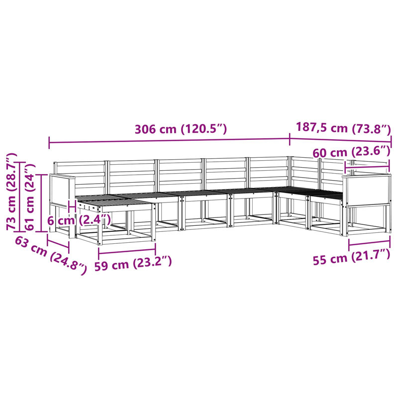 306cm Wide Patio Sectional, Natural/Grey