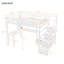 Lit mezzanine double avec station de charge à DEL, lit mezzanine en métal avec bureau et escalier, lit mezzanine avec garde-robe, blanc-565650036