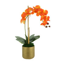 White Orchid 22 High Faux Flowers in Gold Ceramic Pot - #58Y69