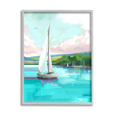 Az-969, reproduction encadrée d'un voilier dans une marina côtière sur toile par David Owens