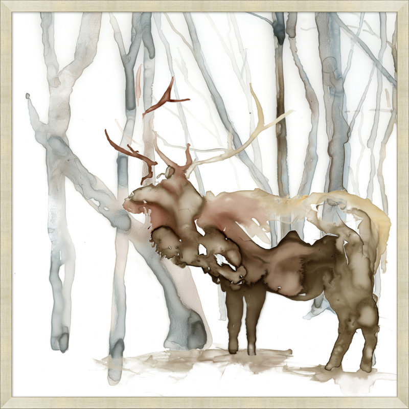 Elk in the Forest 1 - Peinture encadrée sur papier
