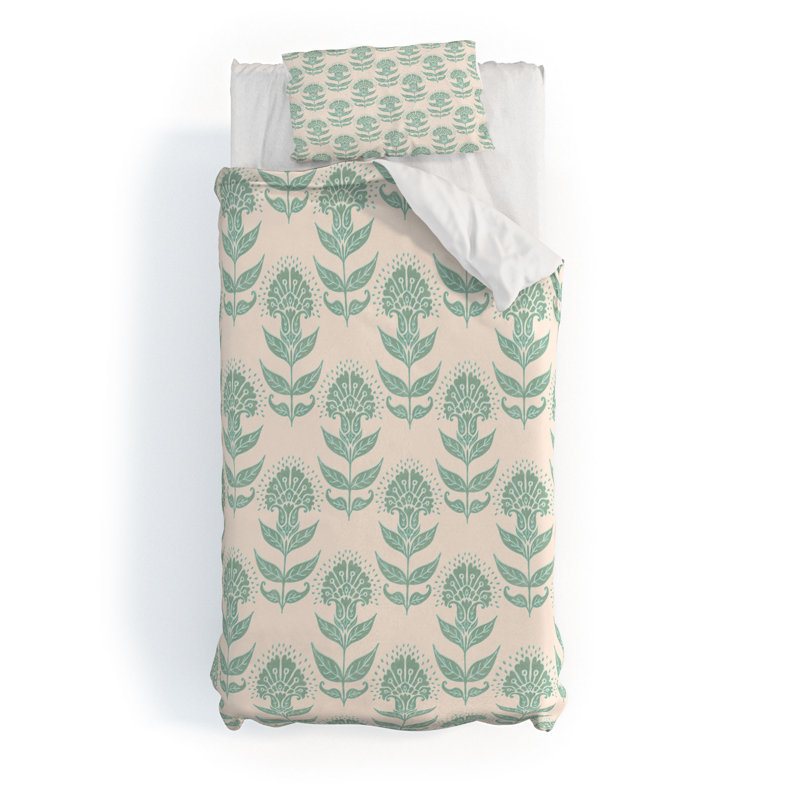 Ensemble de housse de couette Schatzi Aurelia, Vert, Housse de couette simple + 1 taie décorative