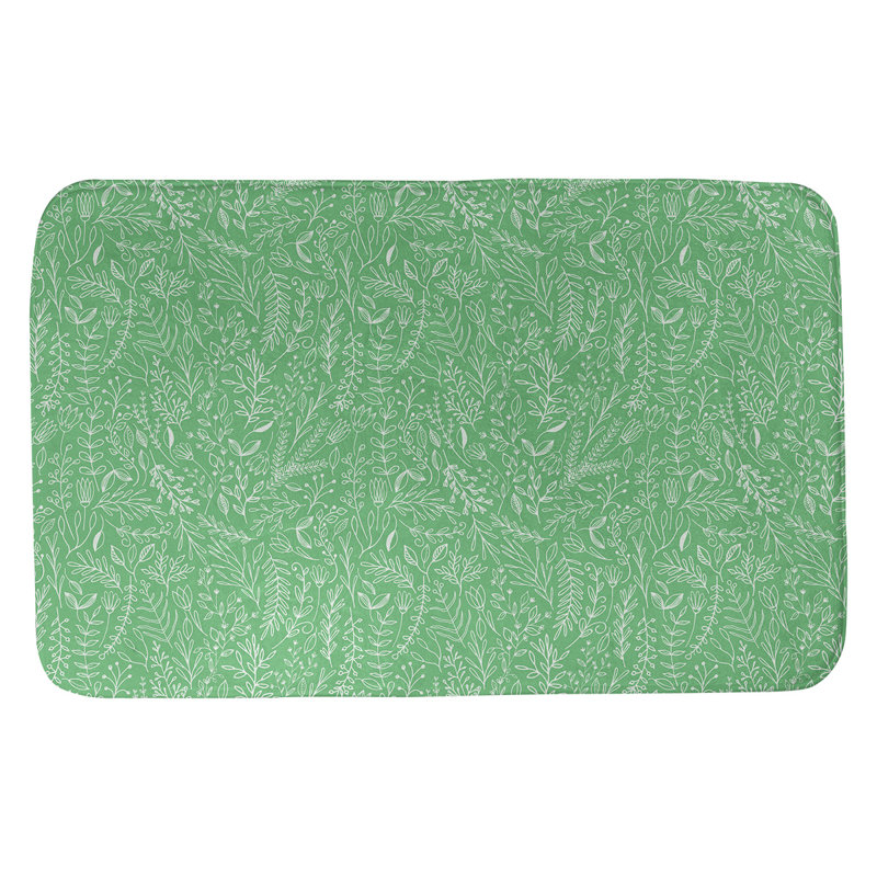 Tapis pour salle de bain floral ditsy Leffel, l 17 po x L 24 po, Vert / blanc