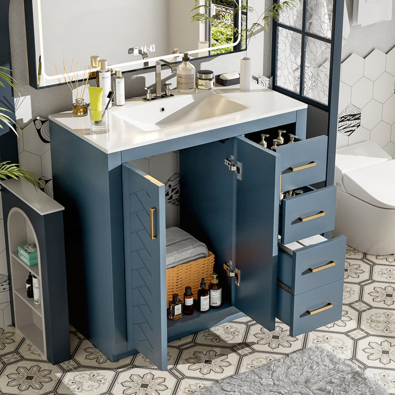 Meuble-lavabo de haute qualité avec rangement abondant et fabrication durable, Indigo, 36"