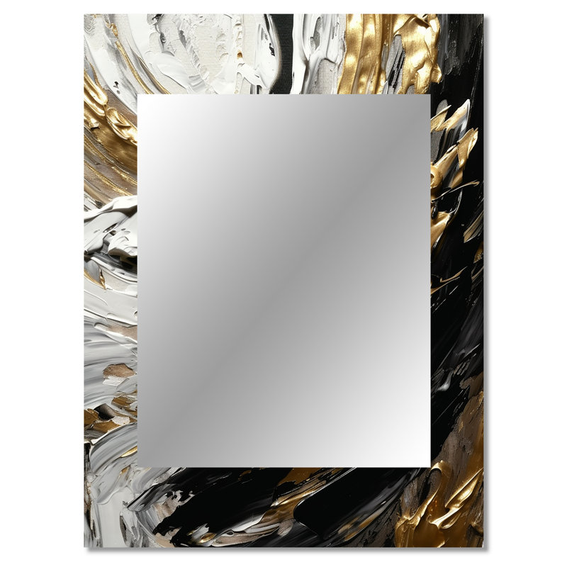 Imminent Bliss Bold Textured Gold and Black II - Abstract Painting Wall Mirror, Modern Decorative Mirror, Printed Metal Art