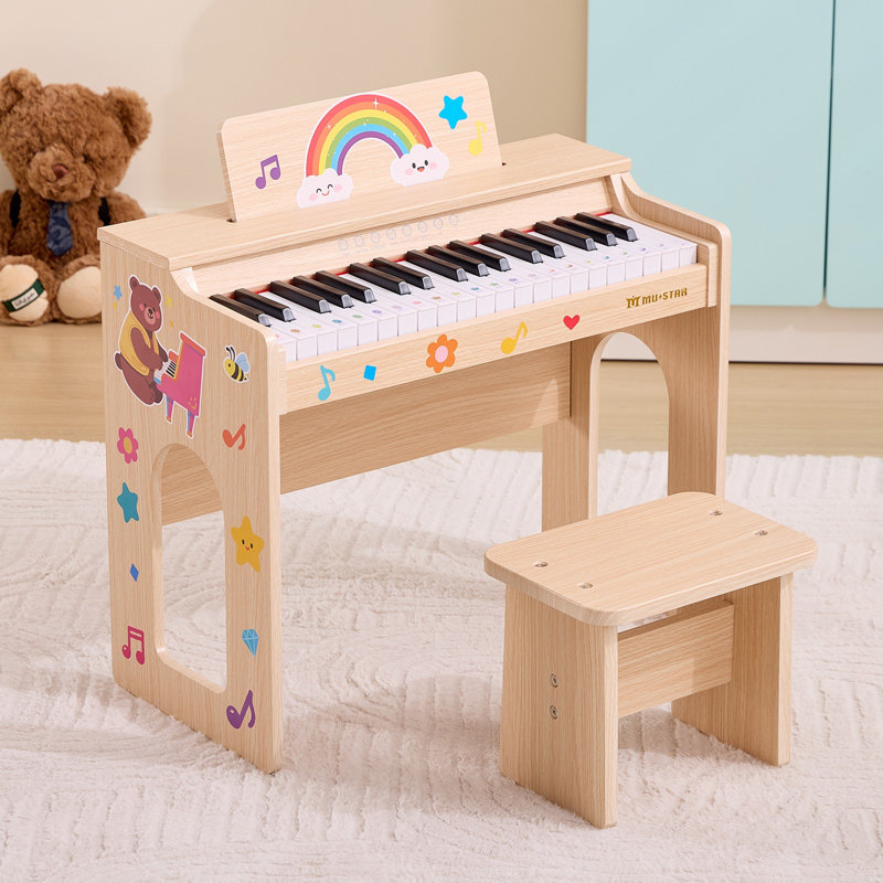 Wood Play Music Instrument With Bench For Kids, Beige