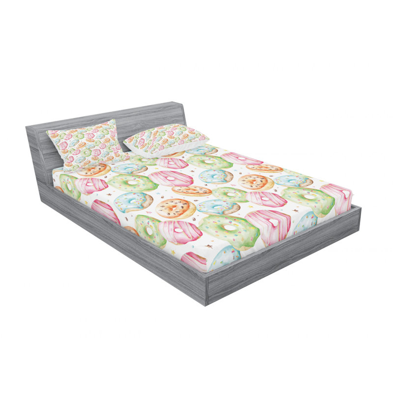 Microfiber Sheet Set, Full/Double Sheet Set with Fitted Sheet, Delicious with Doughnuts Hand