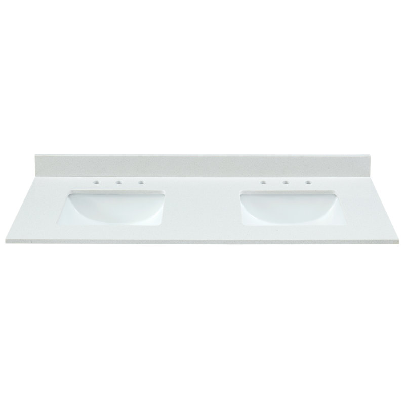 61'' Snow White Engineered Marble Double Bathroom Vanity Top with Sink, Snow White