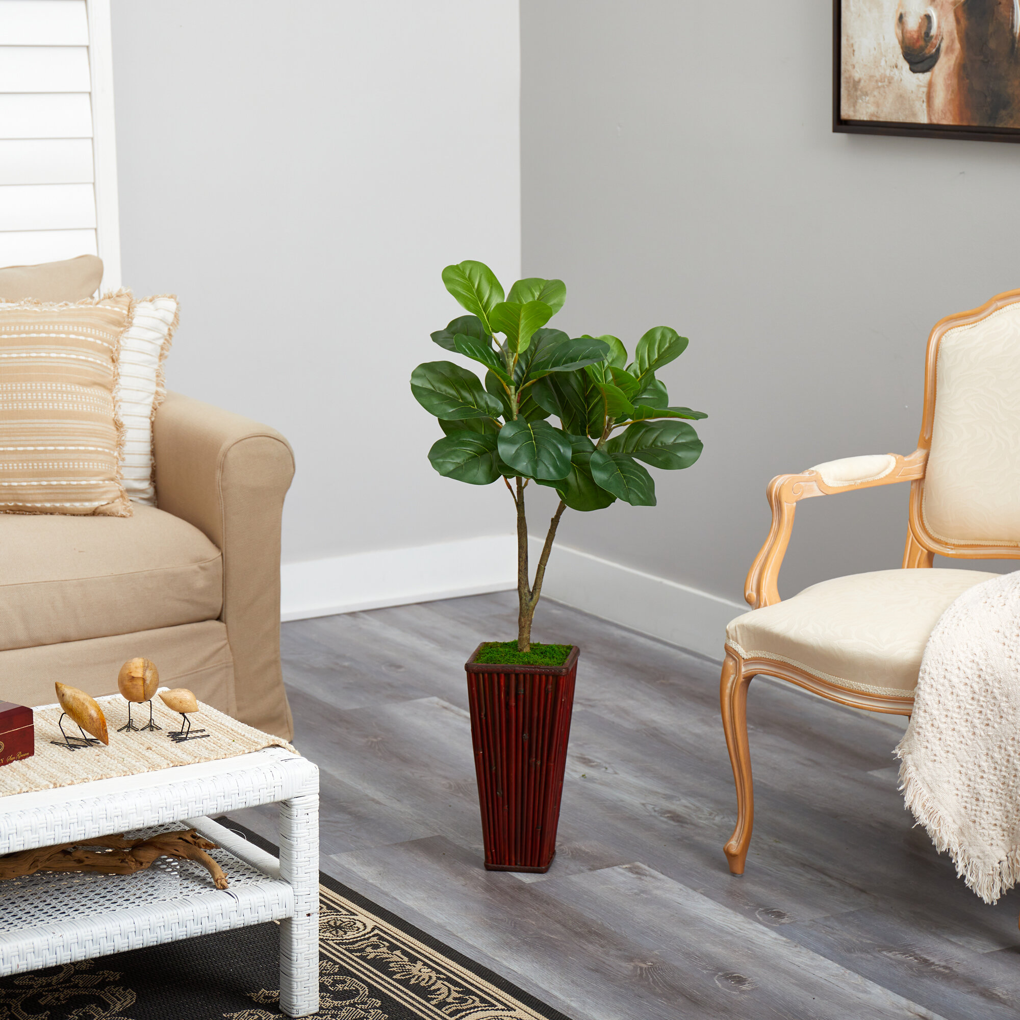 Primrue 39'' Faux Fiddle Leaf Fig Tree in Wood Planter | Wayfair