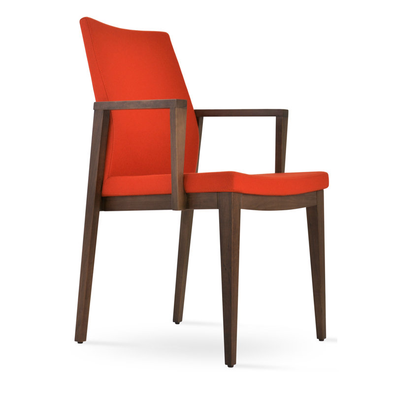 Fauteuil Pasha, Laine orange, Noyer