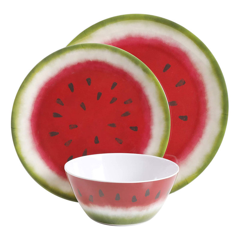 Home Durable Watermelon 12 Piece Melamine Dinnerware Set, Service for 4