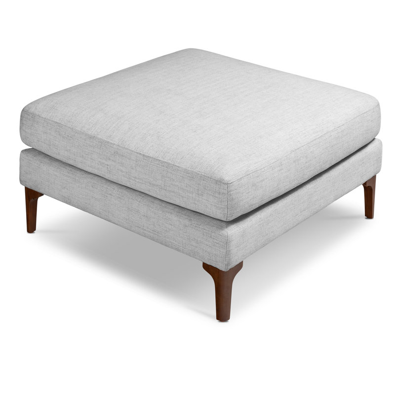 Seashell Gray Upholstered Ottoman with Wooden Legs