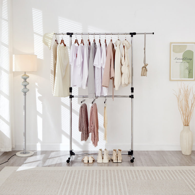 Adjustable Rolling Clothing Rack, Chrome