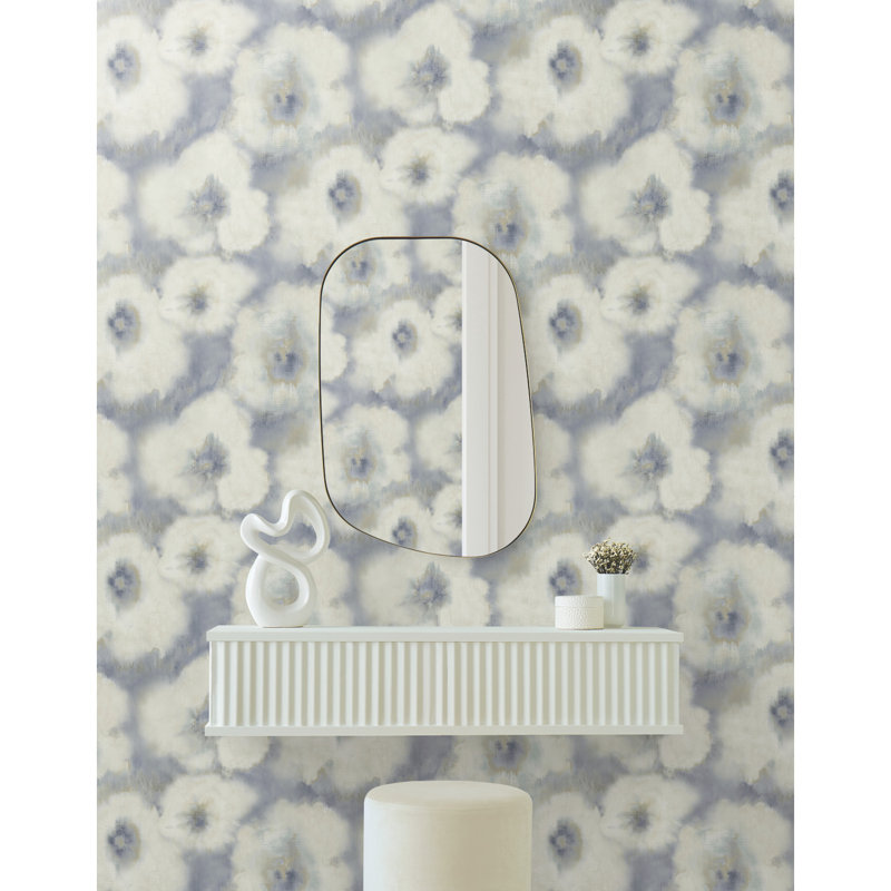Blended Floral Floral Wallpaper Roll, Blue