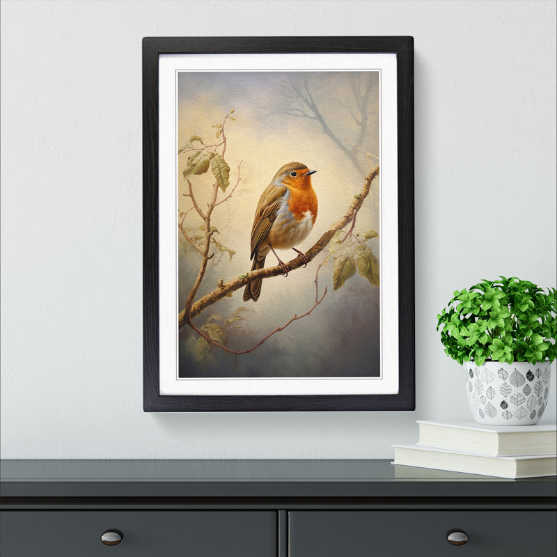 Robin Bird Tachisme Framed Print, Black Framed, 46cm H x 34cm W x 2cm D