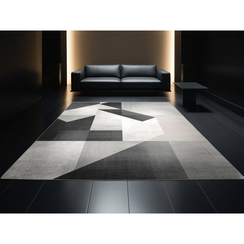 Soft Plush Easterly Modern & Contemporary Geometric Area Rug in Gray – Gray Binding, 2x5